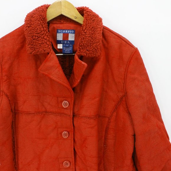 Vintage Scorpio USA Men's Casual Retro Red Suede Button Front Coat Jacket L 90s - Picture 2 of 10